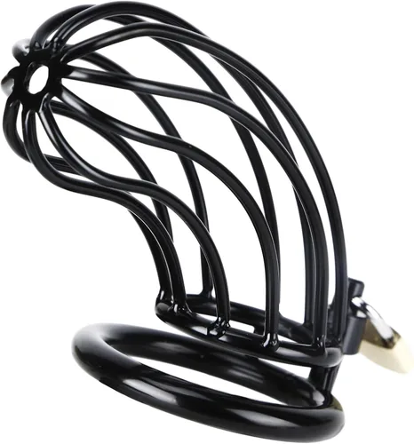 Vista 3 de Jaula de castidad masculina – Jaula de metal grande para pene con dispositivo de castidad bloqueado con 3 tamaños de anillos y 2 llaves, juguetes