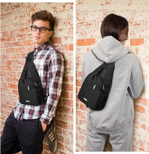 Vista 6 de AMJ Bolso bandolera para hombres y mujeres, mochila de hombro casual, mochila de pecho para senderismo y viajes