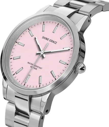 Vista 4 de SHINE GRACE Relojes de lujo luminosos clásicos para mujer, reloj de pulsera acentuado con cristal de primera calidad