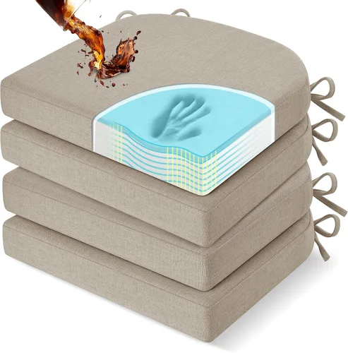 Vista 24 de downluxe Cojines para sillas de comedor, almohadillas de lino de espuma viscoelástica para sillas de cocina con lazos, cubierta impermeable Beige