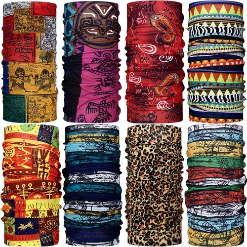 Vista 4 de SATINIOR 8 bandanas africanas para cubrir la cara, estilo bohemio, pasamontañas, bufanda para mujer, multicolor, M, Multicolorido