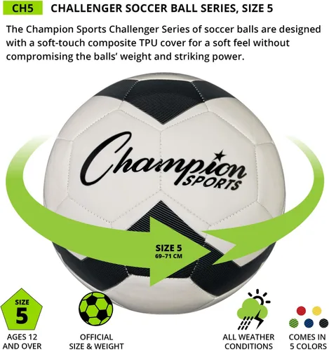 Vista 2 de Champion Sports Challenger - Balón de fútbol, talla 5, rojoblanco