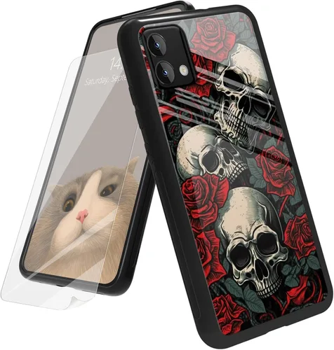 Vista 40 de Funda para Motorola Moto G Play 4G 2024 con protector de pantalla, parte trasera de vidrio templado + funda de silicona suave TPU absorción