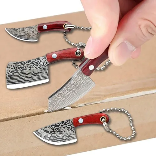 Vista 5 de Juego de cuchillos de bolsillo de Damasco Mini Chef Tiny Cleaver para abridor de paquetes Cortador de caja - de 4