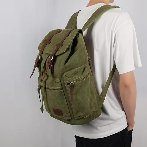 Vista 2 de Bluboon Mochila vintage con ribete de cuero casual para hombres y mujeres, mochila de viaje para computadora portátil