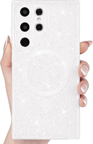 Vista 22 de Svanove Funda magnética con purpurina para Samsung Galaxy S22, compatible con Magsafe Cute, brillante, brillante, estética, dura y brillante