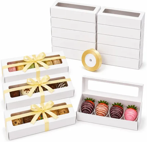 Vista 10 de NPLUX - Paquete de 25 cajas de macarrón marrón, 7.2 x 2.1 x 1.9 pulgadas para regalos hechos a mano The included ribbon saves an extra purchase