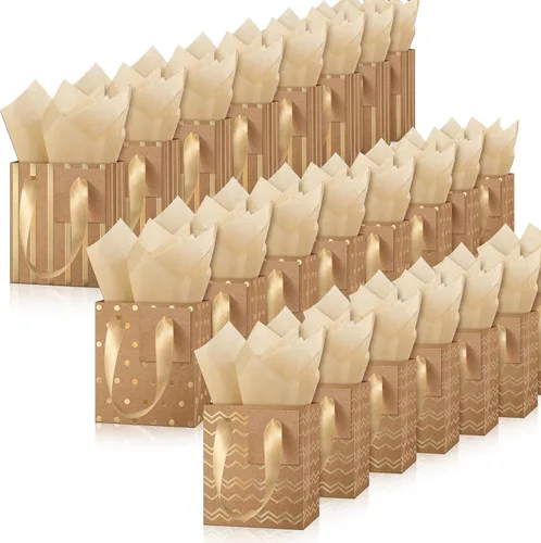 Vista 10 de Tenare - 24 pequeñas bolsas de regalo pequeñas de papel metálicas para fiestas, pequeñas con asas, papel de seda para joyas, envoltura de regalo