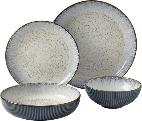 Vista 9 de Tabletops Gallery Colección Granja Moteada - Servicio de Vajilla de Gres para 4, Platos de Cena, Ensalada, Aperitivo, Postre, Tazones, Juego