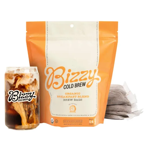 Vista 6 de Bizzy Café orgánico frío Mezcla de desayuno Café molido grueso tostado medio ligero Micro tamizado Grado especial 100% arábica Bolsas