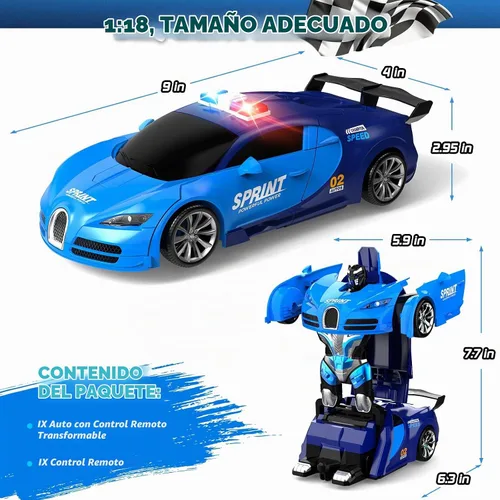 Vista 2 de Carro de control remoto, transformación con un clic en robot, carro de juguetes transformable para niños, deformación suave, modo demostración