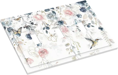 Vista 156 de Decorative Outlet Covers Blue Background White Cat Daisy Floral 2-Gang 1-Gang Wall Plate Single Toggle/Rocker Farmhouse Style Light Switch Covers
