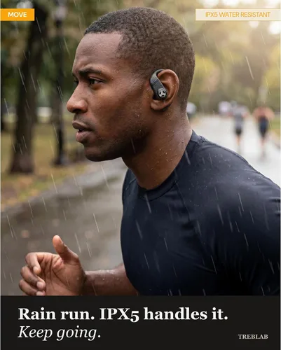 Vista 6 de TREBLAB Auriculares inalámbricos X4 con ganchos para los oídos, batería 253H, micrófono ENC, Bluetooth 5.4, funda de carga USB-C, IPX5 impermeable