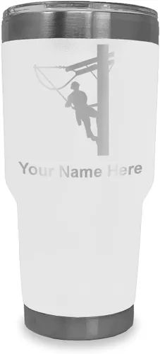 Vista 17 de LaserGram Taza aislada al vacío de 20 onzas, Lineman, grabado personalizado incluido (negro)