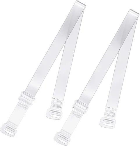 Vista 2 de Correa invisible transparente para brasier antideslizante, ajustable, suave, 2 pares de correas de hombro transparentes