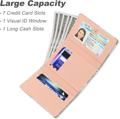 Vista 3 de Nipichsha Cartera para mujer, pequeña cartera para tarjetas de crédito para mujer, cartera delgada con tarjetero RFID, Moda