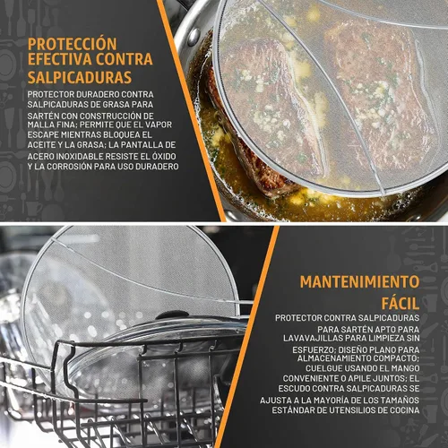 Vista 5 de U.S. Kitchen Supply Protector de salpicaduras de acero inoxidable de 13 pulgadas, cubierta de malla fina, grasa y aceite, pantalla de salpicaduras