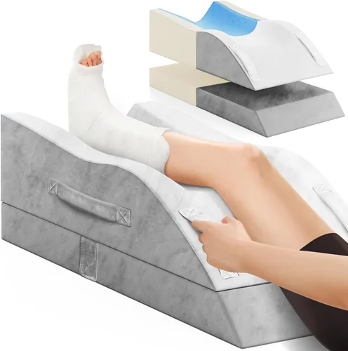 Vista 14 de TranquilRelax Almohadas de elevación de piernas, almohada de cuña para después de una cirugía o descanso, soporte de piernas de espuma viscoelástica