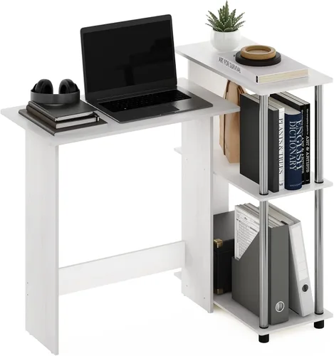 Vista 10 de Furinno Abbott - Escritorio esquinero para computadora con estantería, americano/cromado