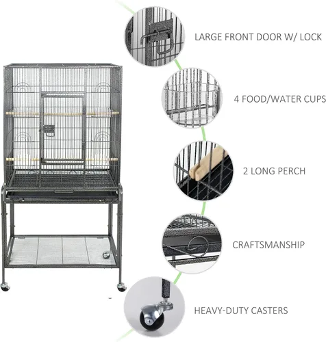 Vista 3 de SUPER DEAL Jaula grande de hierro forjado de 53 pulgadas para cacatúas, conure, periquitos, pinzones, Budgie, Lovebird Canary, casa mediana