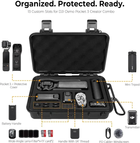 Vista 3 de Estuche rígido impermeable para DJI Osmo Pocket 3 Creator Combo – IP67 carcasa ABS a prueba de golpes, espuma EVA de precisión, estuche