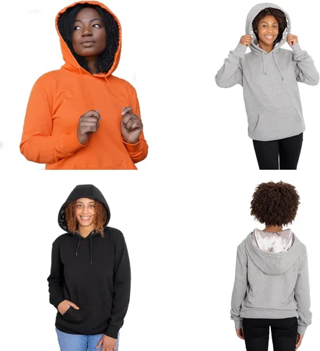 Vista 6 de Sudadera con capucha de satén para mujer, casual, de manga larga, de satén, sin botones, sudadera con capucha