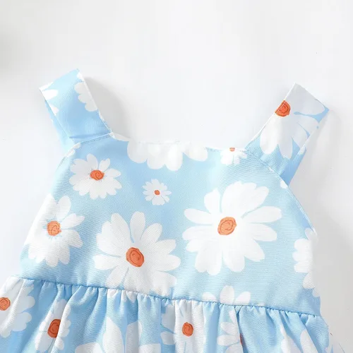 Vista 6 de Vestido para bebé recién nacida niña pequeña Vestido para niña pequeña de cuello halter sin mangas con flores Vestido de verano para niña de espalda
