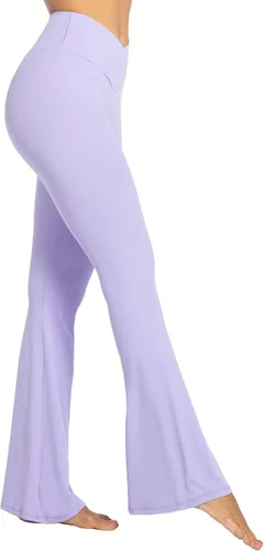 Vista 5 de Sunzel Leggings acampanados, pantalones de yoga cruzados con control de abdomen, cintura alta y pierna ancha