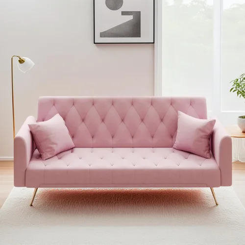 Vista 16 de Anwick Sofá cama moderno de terciopelo de 72 pulgadas, sofás plegables convertibles con 3 respaldos ajustables, asiento reclinable copetudo, patas