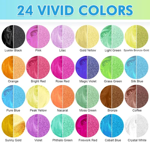 Vista 3 de CHANGTIKEJI Polvo de Mica, 24 Colores - 10g/Botella de Polvo de Pigmento Natural para Resina Epoxy, Fabricación de Jabón, Velas, Brillo de Labios