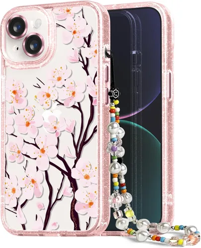 Vista 89 de Compatible para iPhone 13 Funda Bonita Estética - Funda para Teléfono Rosa con Purpurina con Protector de Cámara - Diseño de Cubierta