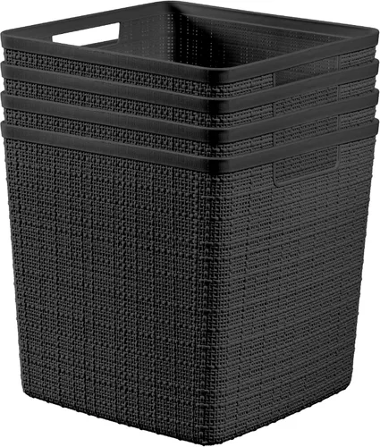 Vista 11 de Curver Juego de 6 cestas decorativas de plástico de yute mediano de 12 litros, para organización y almacenamiento, contenedores perfectos para Negro