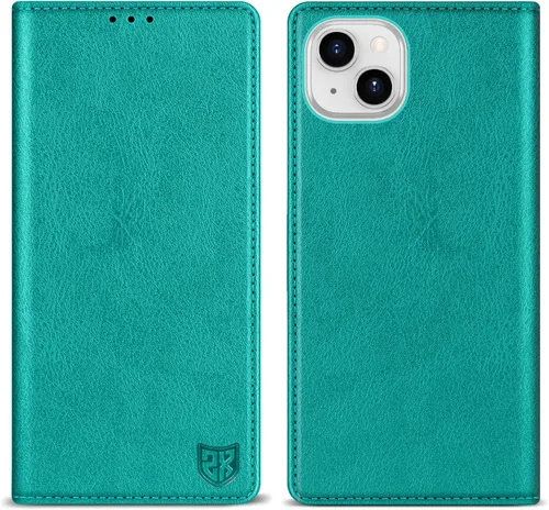 Vista 12 de ZZXX Funda tipo cartera para iPhone 14 con bloqueo RFID, soporte de ranura para tarjetas, funda protectora de cuero magnético fuerte plegable