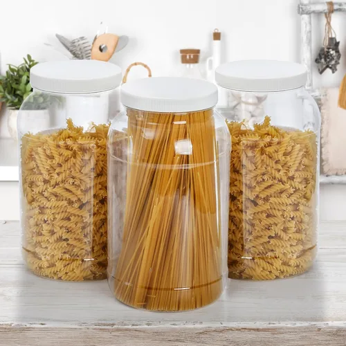 Vista 5 de ZOOFOX Paquete de 2 tarros de plástico con tapas, recipientes de almacenamiento de boca ancha de 1 galón, tarros de plástico vacíos