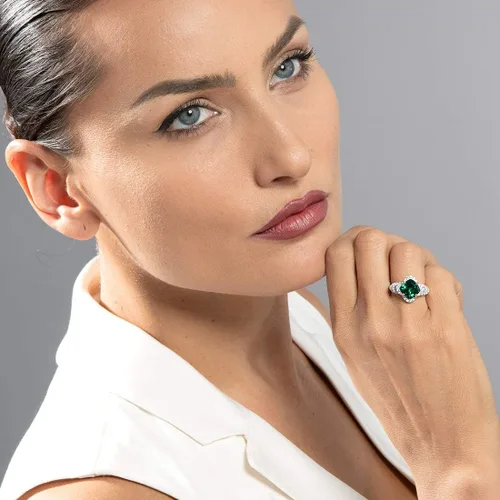 Vista 2 de PEORA Sterling Silver Cushion Tier Halo Ring Sizes 5 to 9 in Various Gemstones