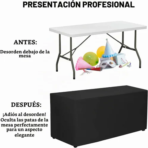 Vista 5 de PLOYMONO Mantel ajustable negro, paquete de 2 manteles para mesa rectangular de 4 pies, (48 x 24 pulgadas), mantel de tela de poliéster para ferias
