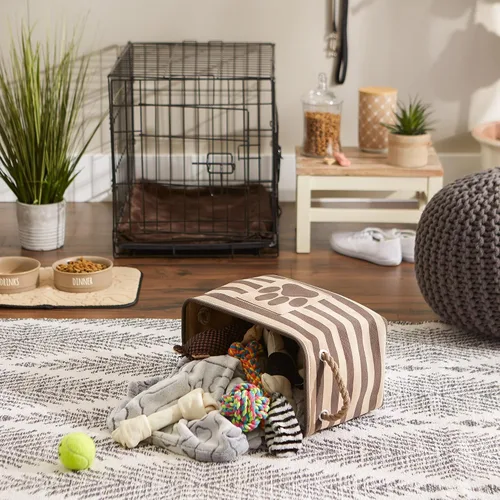 Vista 74 de Bone Dry - Cesta de almacenamiento para mascotas, diseño de parche de pata rayado, aguamarina, rectángulo pequeño