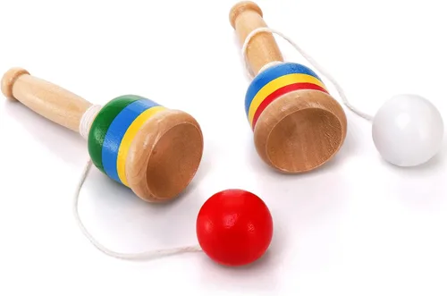 Vista 3 de Cididu Juego de 12 pelotas de madera para atrapar, mini pelota de madera con taza de cuerda, juguetes vintage para niños, novedosos juegos de fiesta