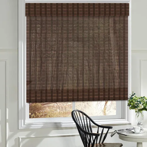 Vista 8 de Cortinas romanas de madera para ventana, cortinas de bambú opacas forradas, fácil instalación para el hogar y el jardín, patrón 1