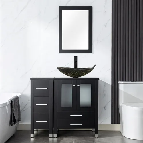Vista 12 de LUCKWIND 36" Bathroom Vanity Combo with Sink, 24"+12.6" Width, Painted Bathroom Storage Cabinet with 5 Drawers, Including Tempered Glass Round