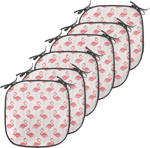 Vista 200 de Ambesonne Flamingo - Cojín de asiento para silla, diseño de fantasía exótica con elementos de vida silvestre hawaiana en colores pastel, acolchado