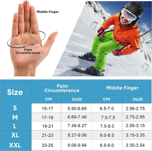 Vista 6 de Guantes de esquí impermeables para hombres y mujeres, cálidos guantes de nieve Thinsulate de invierno 3M para clima frío, snowboard, motos de nieve