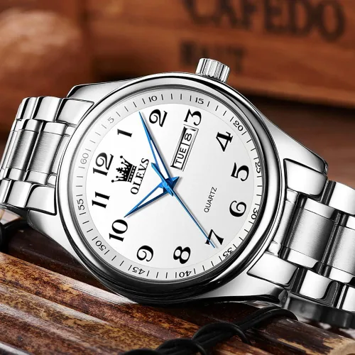 Vista 4 de OLEVS Reloj de cuarzo de cara grande para hombre, correa de acero inoxidable para hombre, relojes de diamantes de moda, analógico, impermeable