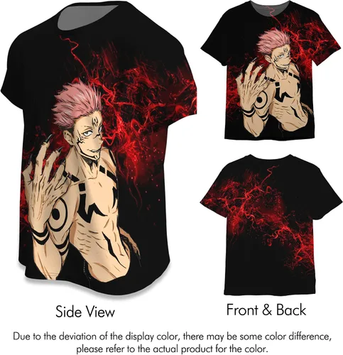 Vista 6 de Anime Mens Tshirt Kaisen Men and Women Japanese Cartoon 3D Printing Black Unisex Gojo Yuji Adult Teenagers Tee