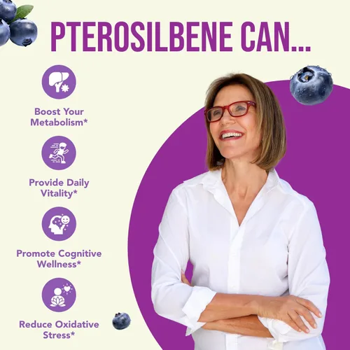 Vista 6 de Suplemento de pterostilbeno de 150 mg – Suplemento antioxidante una vez al día para un envejecimiento saludable para la piel y el cerebro inmune