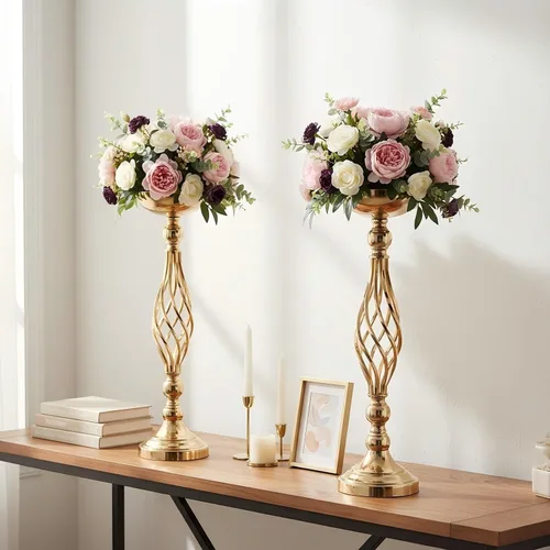 Vista 5 de Candelabros de metal dorado para candelabros de boda, jarrones, flores, jarrones, 2 uds