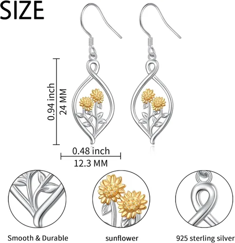 Vista 72 de Aretes colgantes de filigrana de plata de ley 925, margarita, loto, flor de rosa, piedra lunar, lágrima para mujer, nudo celta infinito, margarita