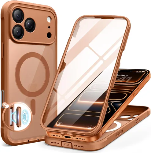 Vista 93 de BERFY Funda para iPhone 17 Pro Max, compatible con MagSafe, protector de pantalla de vidrio integrado, protección de cámara, funda de cuerpo