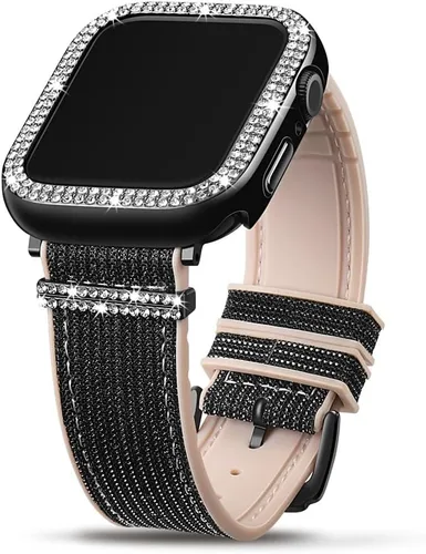 Vista 12 de Bling Silicone Bands Compatible For Apple Watch Band 38mm 40mm 41mm 42mm 44mm 45mm 46mm With Diamond Case, Soft Silicone Strap Color Changes with