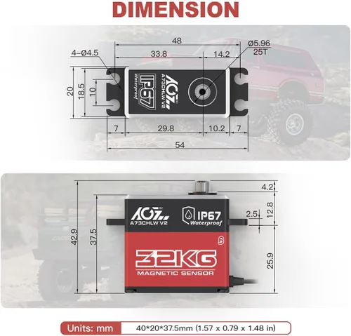 Vista 4 de AGFRC A73CHLW V2 70.5 lbs Servo de dirección RC sin núcleo de alto esfuerzo de torsión y programador servo AGF-SPV3